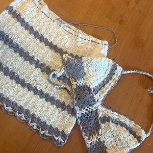 Handmade Crochet Bralette and Skirt Set - White and Purple